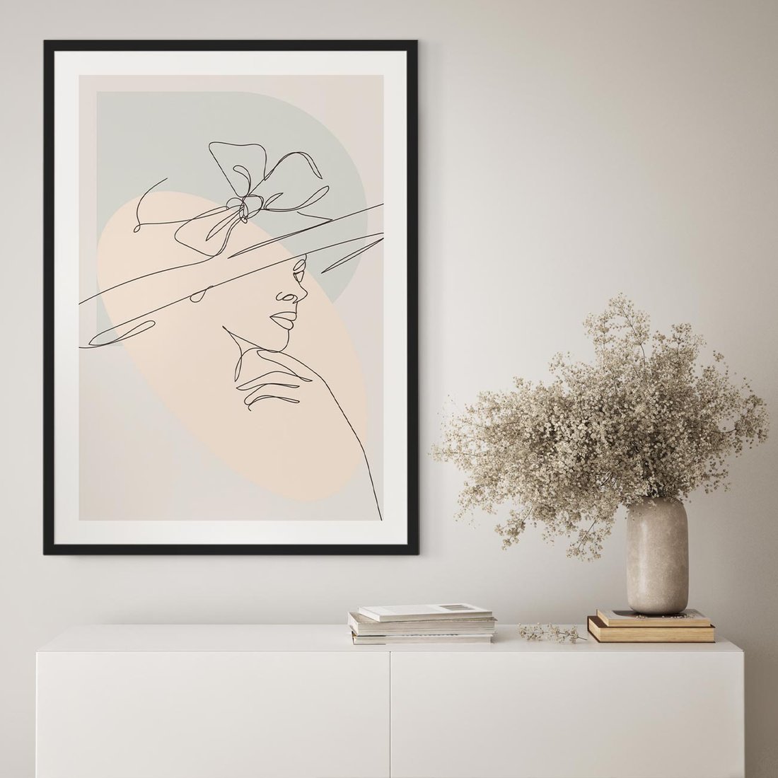 Plakat w ramie 50x70 - Twarz Kobiety w Pastelach - minimalistyczna grafika, pastelowe tłó - rama czarna