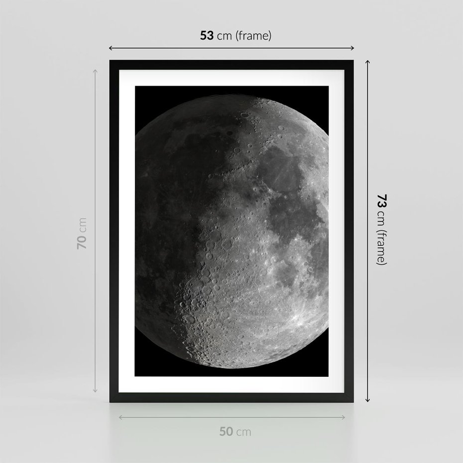 Plakat w ramie 50x70 - Kontrastowy księżyc w czerni i bieli - księżyc, czarno - rama czarna