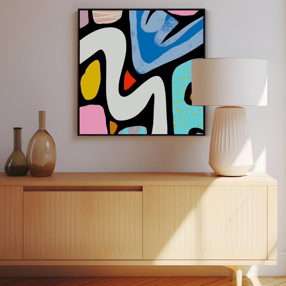 Obraz w ramie 50x50 - Komiksowe Formy - abstrakcyjne formy, komiksowy styl - rama czarna