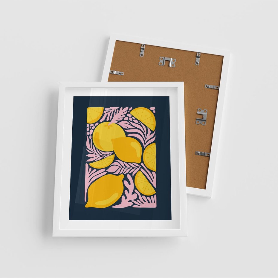 Plakat w ramie 40x50 - Kreatywne Rytmy - granatowe tło, nowoczesna kompozycja - rama biała