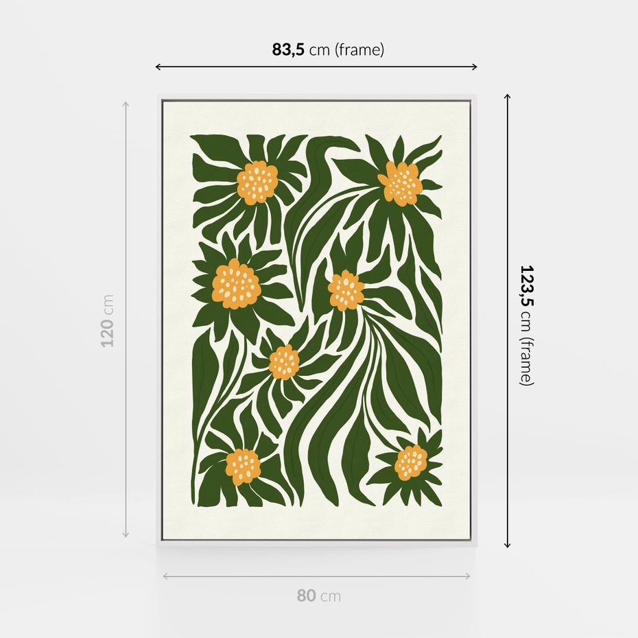 Obraz w ramie 80x120 - Spojrzenie wgłąb roślinnego świata - abstrakcyjne kwiaty, kompozycja - rama biała