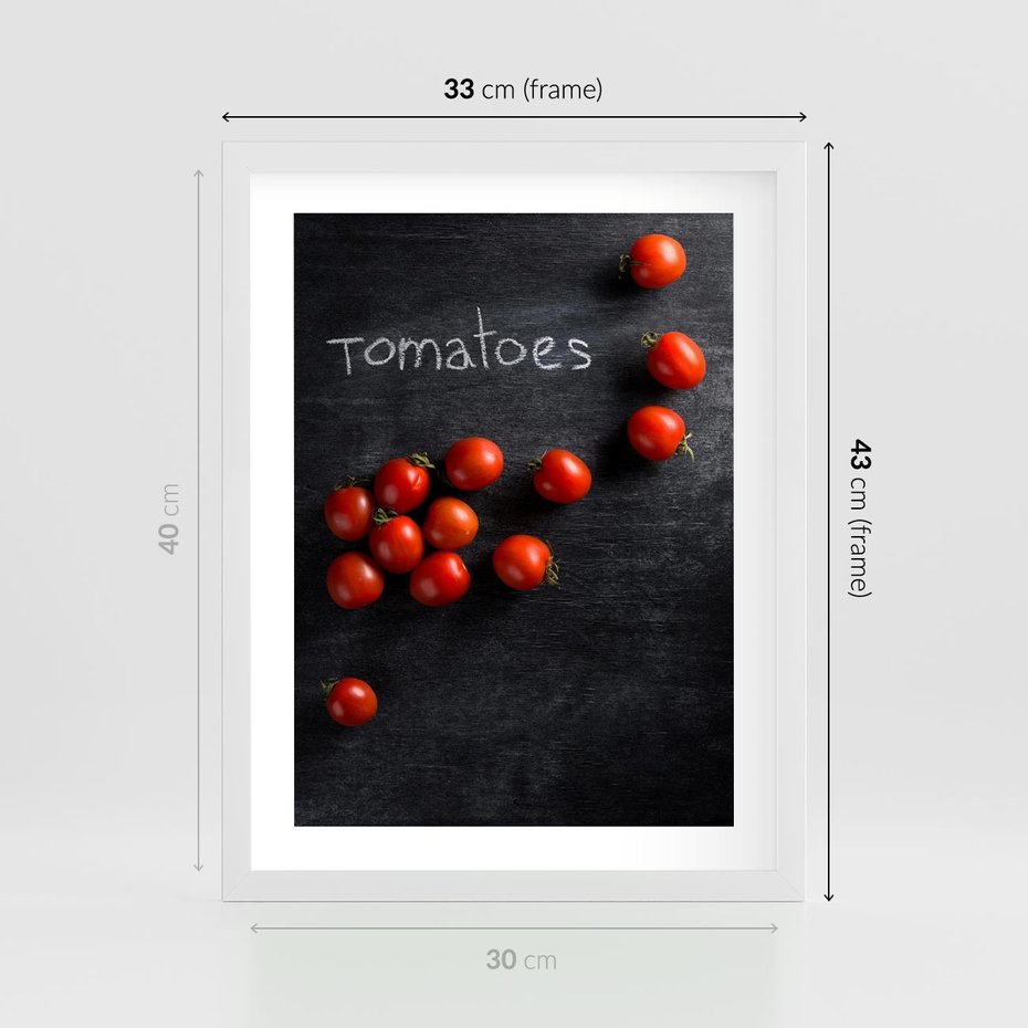 Plakat w ramie 30x40 - Świeżość Smaku - pomidory, kuchnia - rama biała