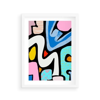 Plakat w ramie 50x70 - Komiksowe Formy - abstrakcyjne formy, komiksowy styl - rama biała
