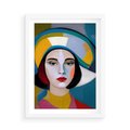 Plakat w ramie 50x70 - Kształtujące Widzenia - abstrakcyjny obraz olejny, portret twarzy kobiety - rama biała