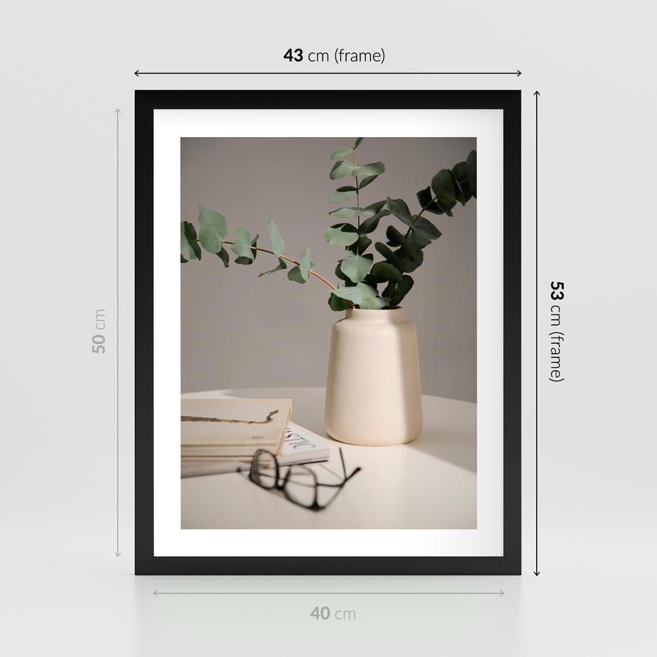 Plakat w ramie 40x50 - Eukaliptusowe liście w okularach - liście, eukaliptus - rama czarna