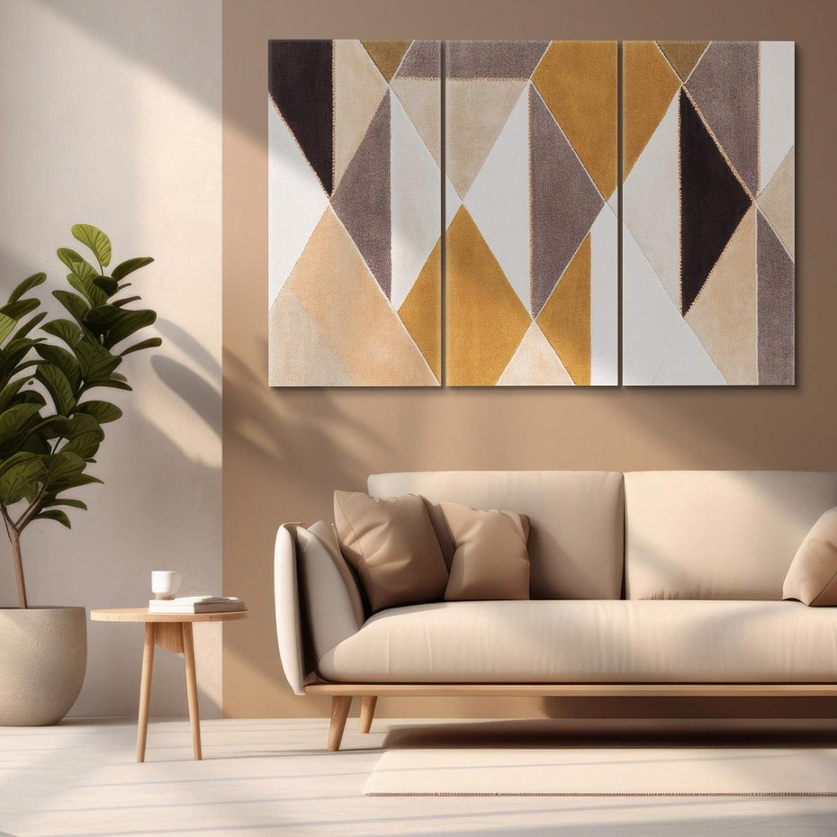 Obraz na płótnie 120x80 - Odblaski niespełnionych marzeń - kompozycja z trójkątów, mix kolorów ziemi