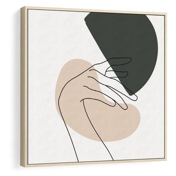 Obraz w ramie 80x80 - Przenikające Kształty - szkic jedną linią, one line - rama drewno