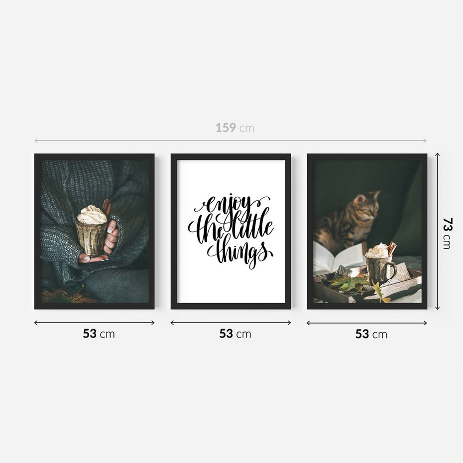 Zestaw obrazy w ramie 50x70 galeria - Optymistyczny, napis, cytat, kawa - rama czarna
