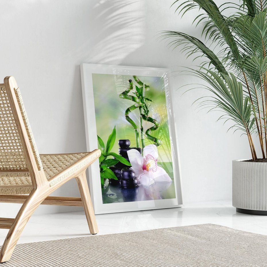 Plakat w ramie 30x40 - Spa pełne kwiatów i relaksu - spa, kwiat - rama biała