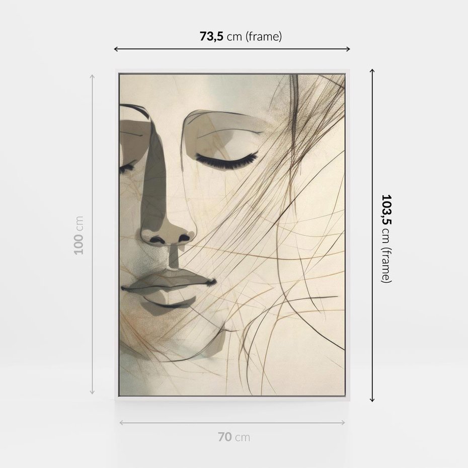 Obraz w ramie 70x100 - Tylko Zamknij Oczy - twarz kobiety, zamknięte oczy - rama biała