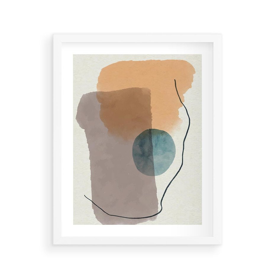 Plakat w ramie 40x50 - Rozkwitająca Akwarelowa Inspiracja - geometryczne elementy, stonowane ziemiste kolory - rama biała
