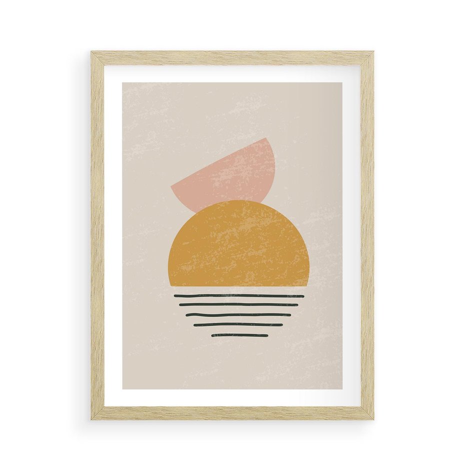 Plakat w ramie 50x70 - Krótka Forma - abstrakcyjna sztuka, boho kształty - rama drewno