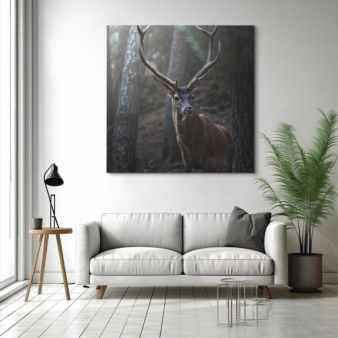 Obraz na płótnie 40x40 - Jeleń wśród lasu - jeleń, las