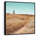 Obraz w ramie 50x50 - Tajemnicza Ścieżka - latarnia morska w oddali, suche trawy - rama czarna