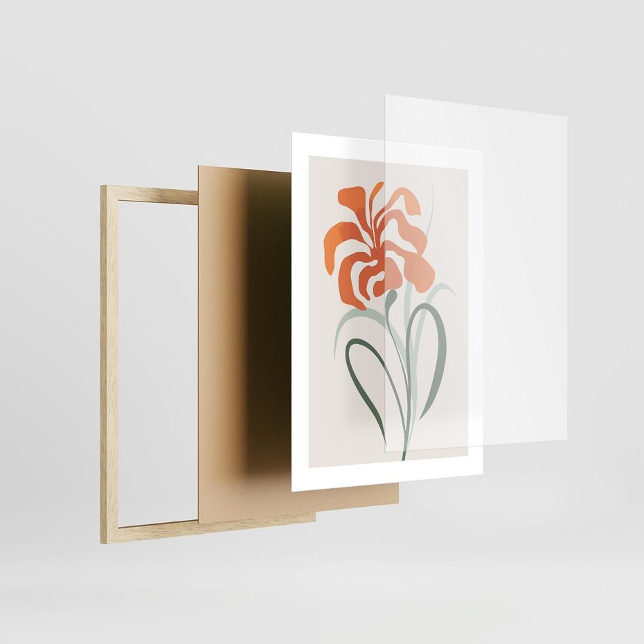 Plakat w ramie 30x40 - Kwiatowe Harmonie - kwiat, sztuka nowoczesna - rama drewno
