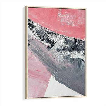 Obraz w ramie 50x70 - Kontrastujący Ruch Emocji - abstrakcyjne pasy farby, kolory róż szary czarny - rama drewno