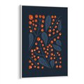 Obraz w ramie 80x120 - Symfonia liści i owoców - granatowe tło, pomarańczowe owoce jarzębiny - rama biała