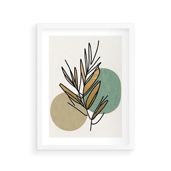 Plakat w ramie 30x40 - Migocące Ścieżki Wizji - abstrakcyjny obraz boho, liście - rama biała