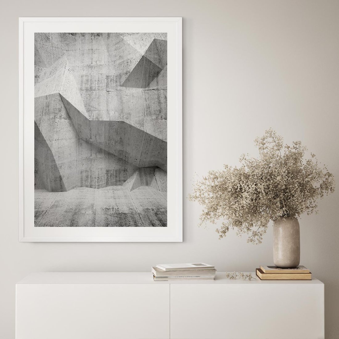 Plakat w ramie 50x70 - Geometryczna harmonia sztuki - geometria, sztuka - rama biała