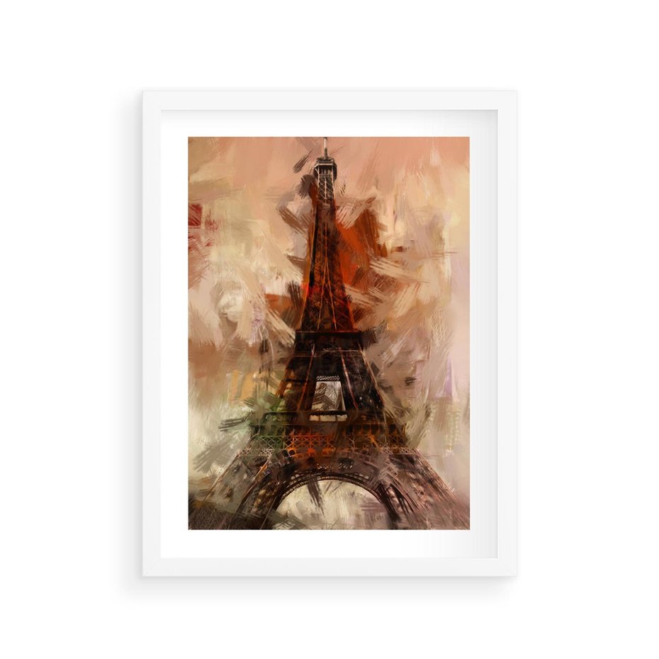Plakat w ramie 30x40 - Abstrakcyjna Eiffla - miasto w nowej formie - Eiffla, abstrakcja - rama biała