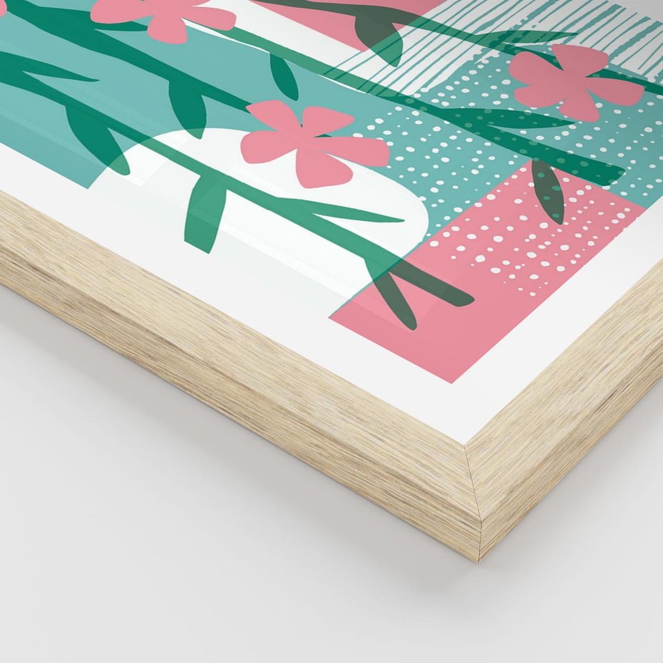 Plakat w ramie 50x70 - Rozkwitające Harmonie Form - abstrakcyjne pastelowe kwiaty, nowoczesna sztuka - rama drewno