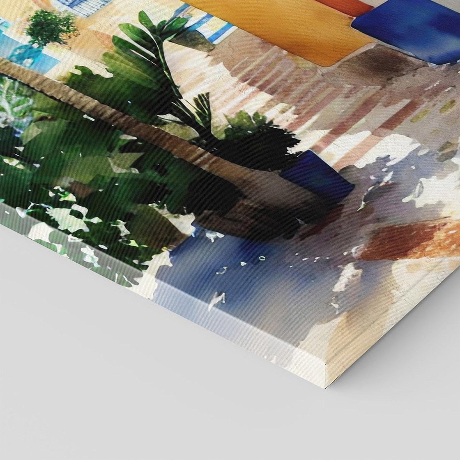 Obraz na płótnie 50x70 - Spokój Miasta nad Morzem - akwarela, sródziemnomorski klimat