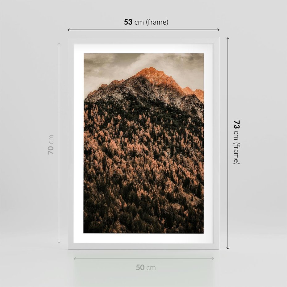 Plakat w ramie 50x70 - Jesienna Godzina w Górach - góry, las w górach - rama biała