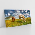 Obraz na płótnie 100x50 - Konie na łące przy jeziorze: Siła natury - konie, łąka