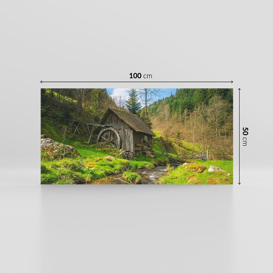 Obraz na płótnie 100x50 - Urok górskiego domku nad strumykiem - domek, góry