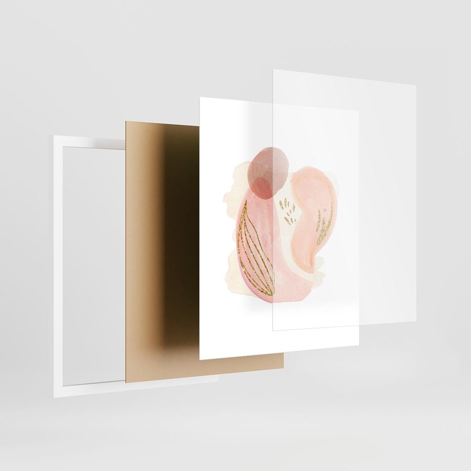 Plakat w ramie 40x50 - Impresje Przenikających Form - abstrakcyjne akwarelowe plamy, minimalizm - rama biała