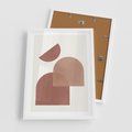 Plakat w ramie 50x70 - Harmonijne Widoki - abstrakcyjne geometryczne kształty, odcienie brązu i beżu - rama biała