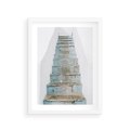 Plakat w ramie 30x40 - Niebieskie Schody Santorini - stare kamienne schody, niebieskie schody - rama biała