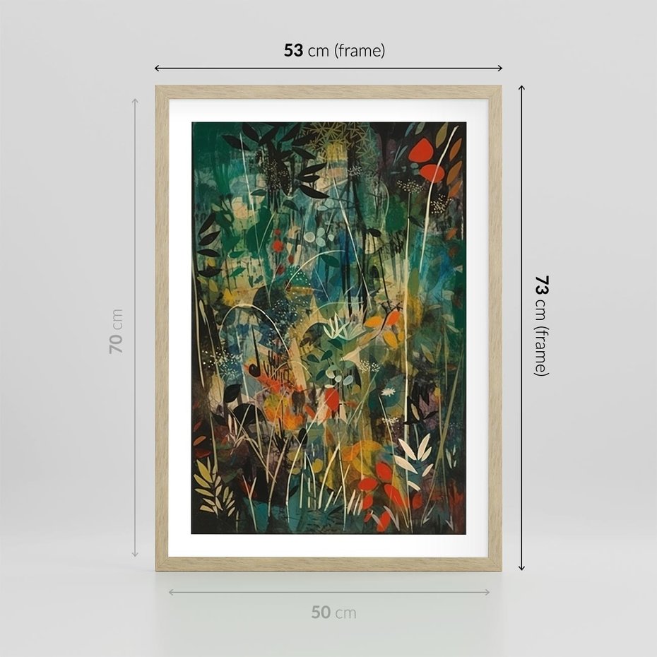 Plakat w ramie 50x70 - Abstrakcyjne Wariacje Form - abstrakcyjny obraz, mnogość kolorów - rama drewno