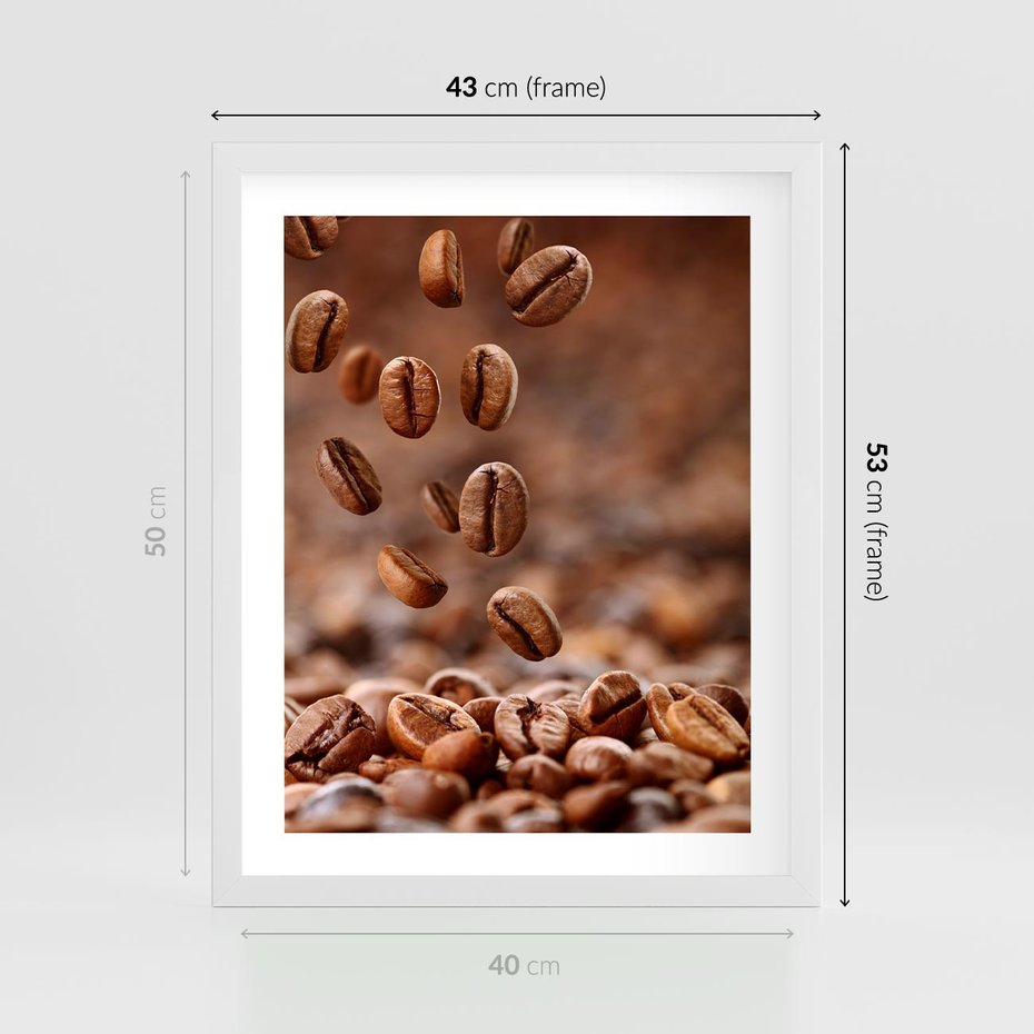 Plakat w ramie 40x50 - Kawiarniana atmosfera kawy - kawa, kawiarnia - rama biała
