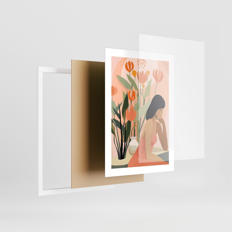 Zestaw obrazy w ramie 30x40 galeria - boho, liście, palmy, etniczne - rama biała