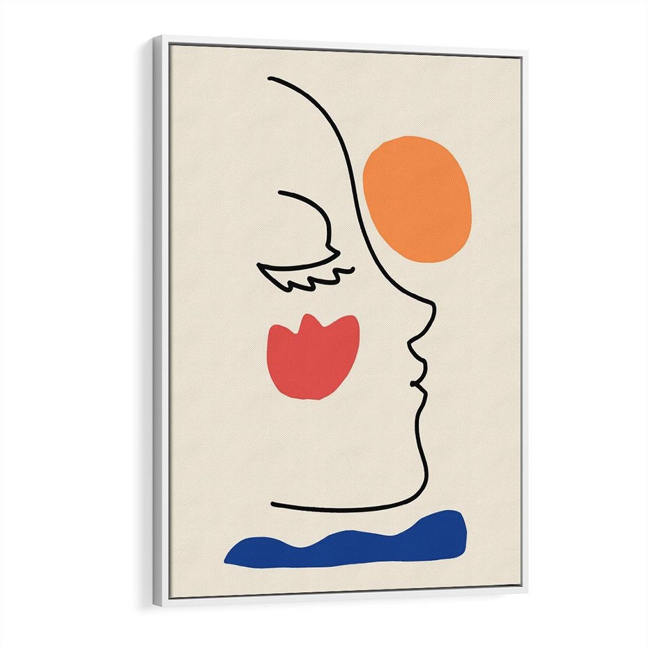 Obraz w ramie 70x100 - Taniec Przenikających Plam - abstrakcyjny obraz, przypomina twarz - rama biała