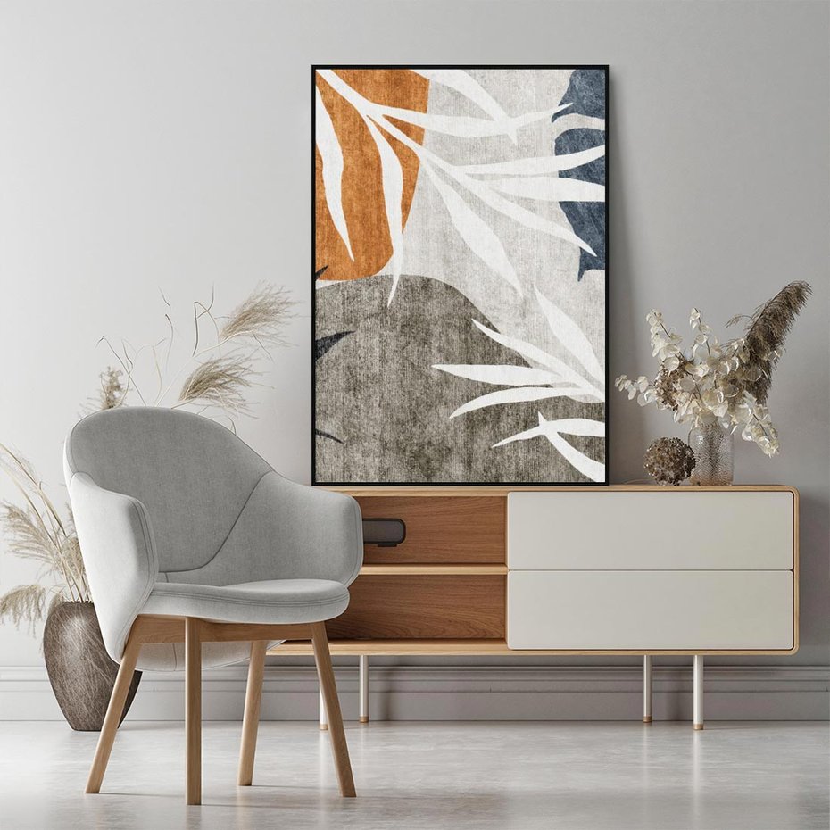 Obraz w ramie 70x100 - Oddechy ciszy i ruchu - rzut liści palmy, monstery - rama czarna