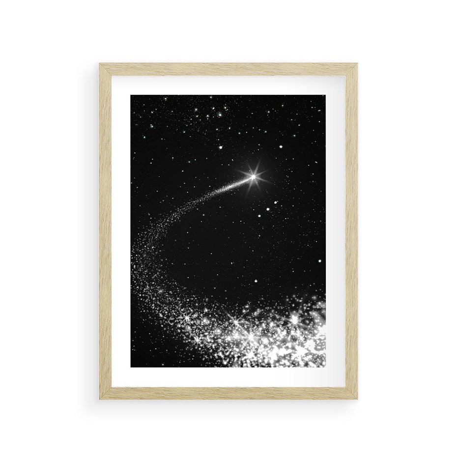 Plakat w ramie 30x40 - Kometa wśród gwiazd - kometa, gwiazdy - rama drewno