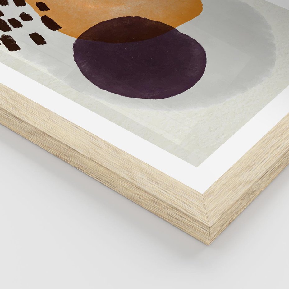 Plakat w ramie 40x50 - Kolorowe Akwarelowe Przenikanie - geometryczne elementy, stonowane ziemiste kolory - rama drewno