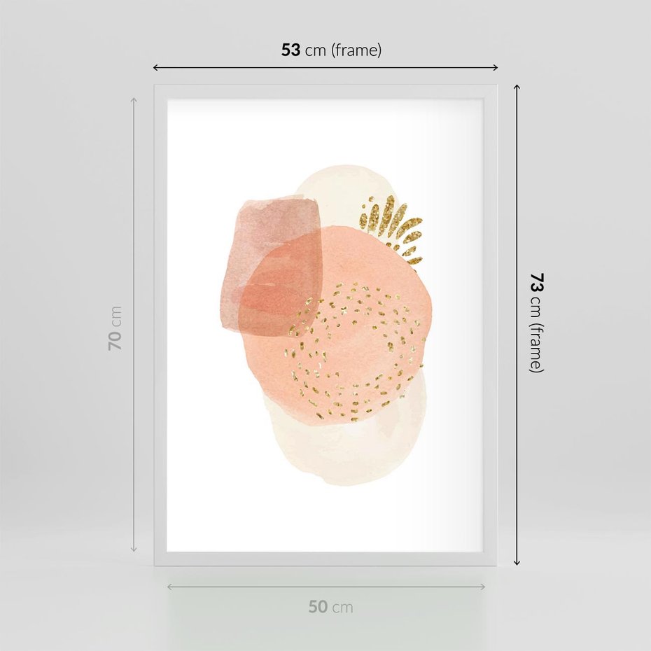 Plakat w ramie 50x70 - Migotliwe Kształty i Plamy - abstrakcyjne akwarelowe plamy, minimalizm - rama biała