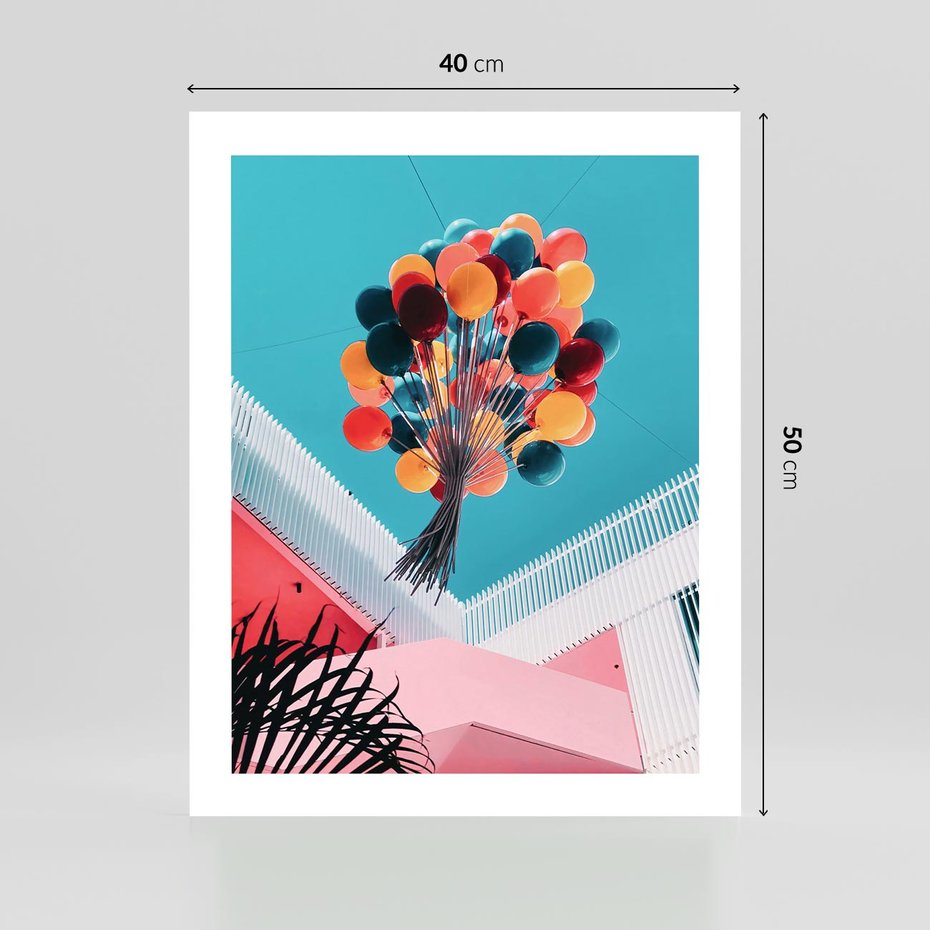 Plakat bez ramy 40x50 - Kolorowe Balony Pod Niebem - kolorowe balony na tle niebieskiego nieba