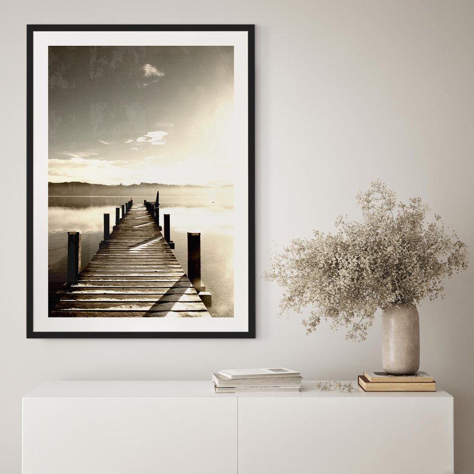 Plakat bez ramy 21x30 - Mglisty poranek na pomostcie - pomost, mgła