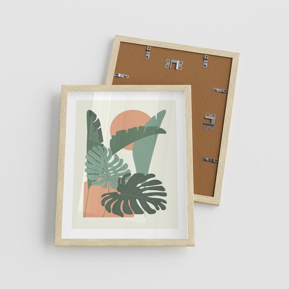 Plakat w ramie 40x50 - Abstrakcyjne Tropiki - liście, rośliny tropikalne w graficznym stylu - rama drewno