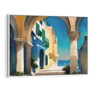 Obraz w ramie 100x70 - Nadmorskie Łuki - akwarela, śródziemnomorski klimat - rama biała