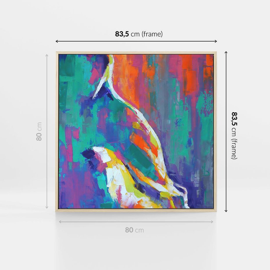 Obraz w ramie 80x80 - Olejne Wibrujące Emocje - abstrakcyjny obraz, różne kolorowe maźnięcia pędzla - rama drewno