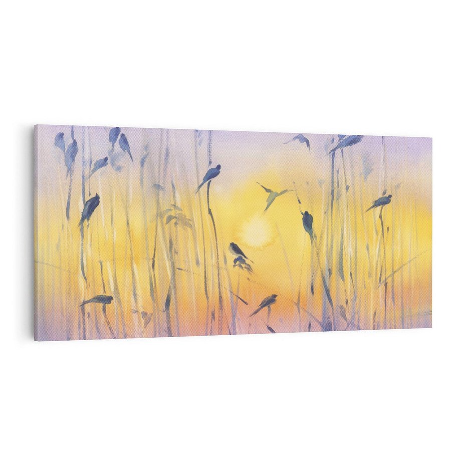 Obraz na płótnie 100x50 - Mistyka Poranka nad Szuwaram - wschód słońca w szuwarach, trawy