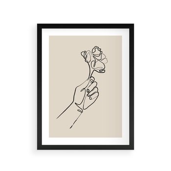 Plakat w ramie 30x40 - Szkic Kwiatu - kwiat w dłoni, szkic - rama czarna