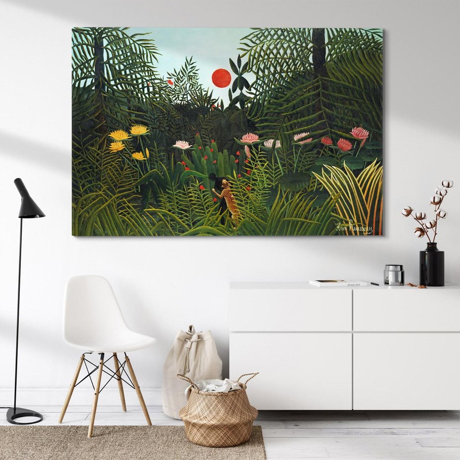 Obraz na płótnie 70x50 - "Virgin Forest with Sunset " (1910) Henriego Rousseau - reprodukcja, obraz na płótnie