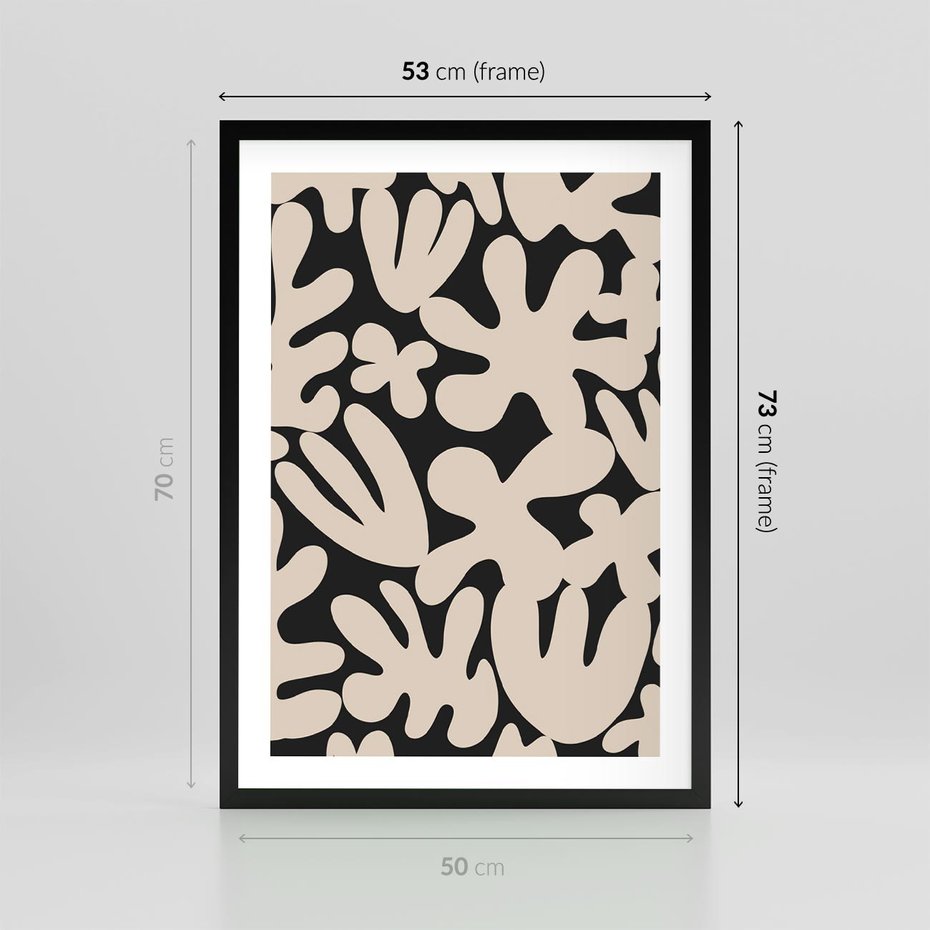 Plakat w ramie 50x70 - Księga Ukrytych Widoków - abstrakcyjne czarno białe formy, minimalizm - rama czarna