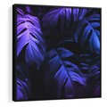Obraz w ramie 50x50 - Mroczna Magia Dżungli - mroczna grafika, fioletowe liście monstery na czarnym tle - rama czarna